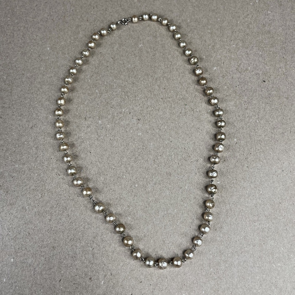 Vintage Faux Pearl Necklace Tan Champagne Iridescent Costume Jewelry 25"